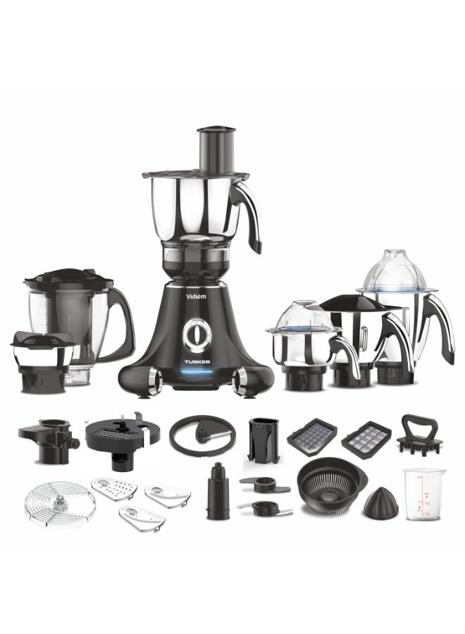 فيديم Vidiem Mixer Grinder 608 A Tusker | Mixer grinder 750 watt with 3 Jars & 1 Juicer Mixer Grinder, 1 Multi chef | 4 Leakproof Jars with self-lock for wet & dry spices, chutneys | 5 Years Warranty - Image 1